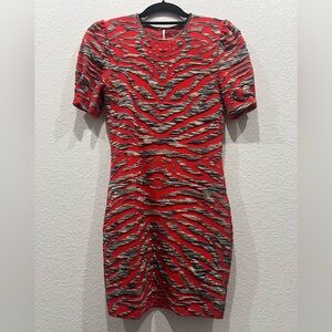 Free People Red and Black Puff Sleeve Bodycon Dress